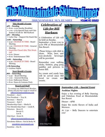 August 2011 Newsletter - Mountaindale Sun Resort