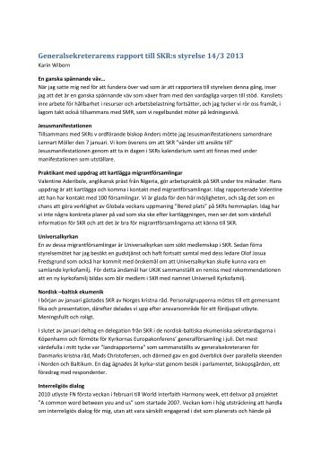 Generalsekreterarens rapport 130314 - Sveriges kristna råd