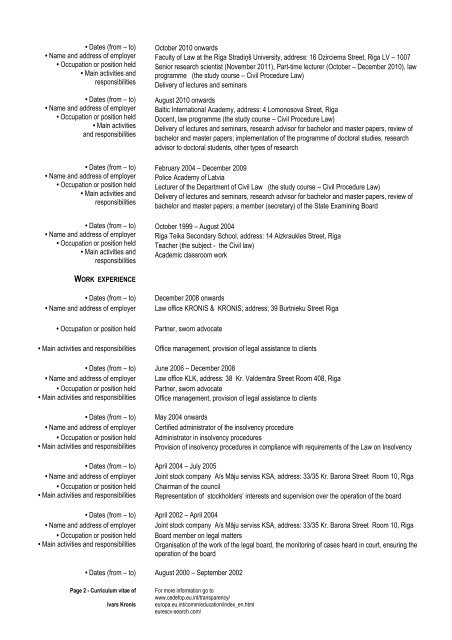 European Curriculum Vitae Format - Template