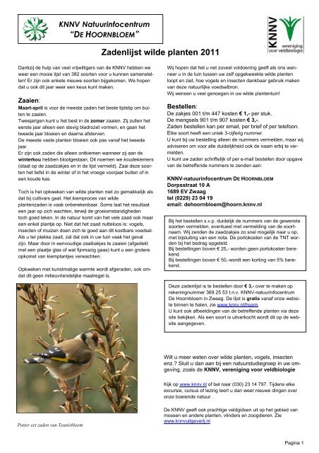 Zadenlijst wilde planten 2011 - KNNV afd. Hoorn/West-Friesland