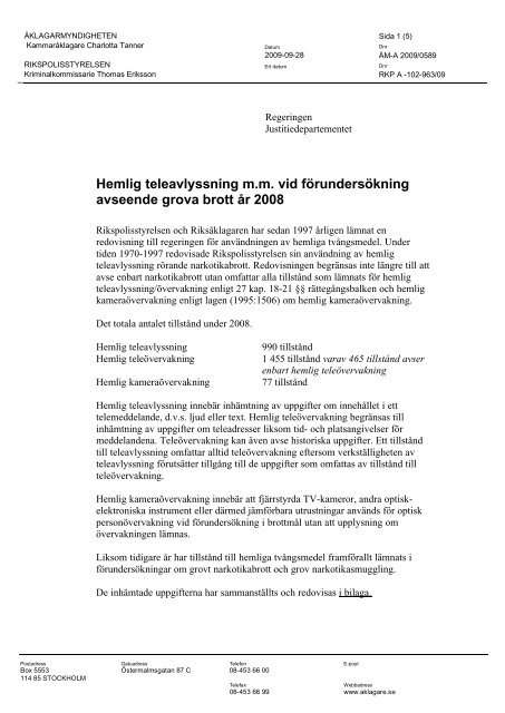 Hemlig teleavlyssning m.m. vid förundersökning avseende ... - Polisen