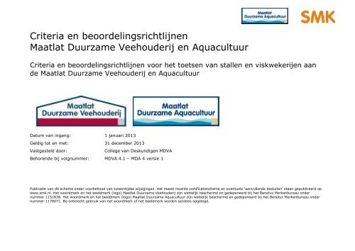 Certificatieschema Maatlat Duurzame Aquacultuur - SMK