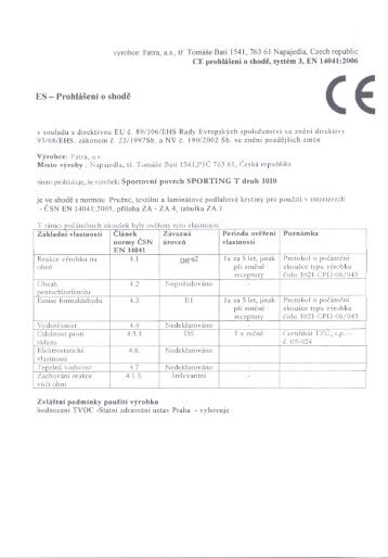 ES - Prohlášení o shodě - Fatra