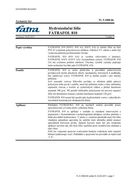 Fatrafol 810 Technicky List