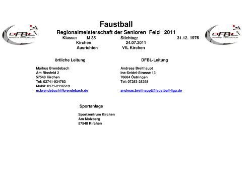 Faustball Regionalmeisterschaft der Senioren Feld 2011 - VfL Kirchen