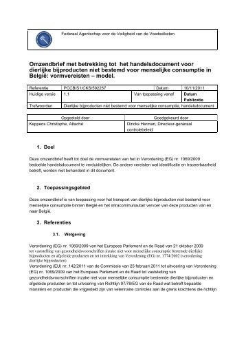 Omzendbrief met betrekking tot het handelsdocument voor ... - Favv