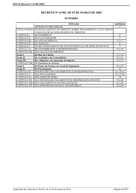 Regulamento ITCD - Decreto 43.981/2005 - Secretaria de Estado de ...