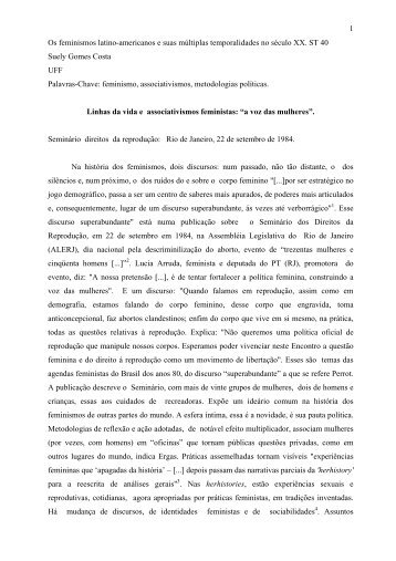 Linhas da vida e associativismos feministas: “a voz - Fazendo ...