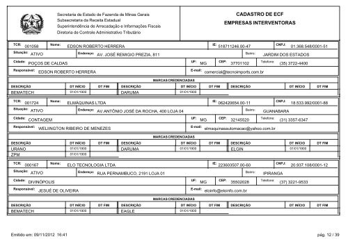 cadastro de ecf empresas interventoras - Secretaria de Estado de ...