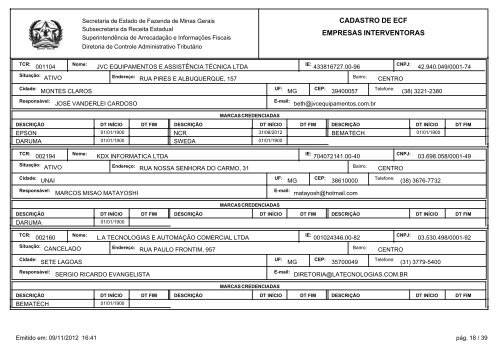 cadastro de ecf empresas interventoras - Secretaria de Estado de ...