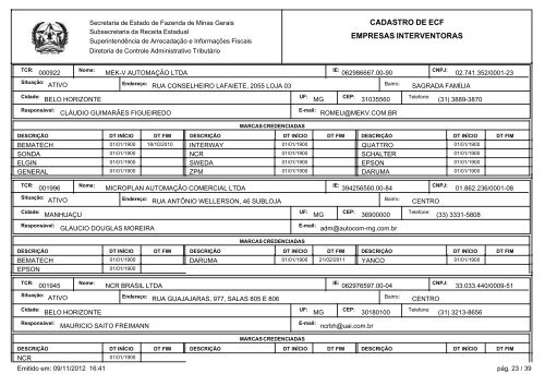 cadastro de ecf empresas interventoras - Secretaria de Estado de ...