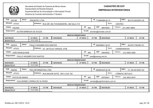 cadastro de ecf empresas interventoras - Secretaria de Estado de ...