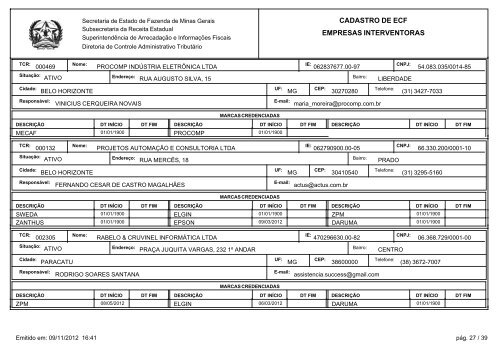 cadastro de ecf empresas interventoras - Secretaria de Estado de ...