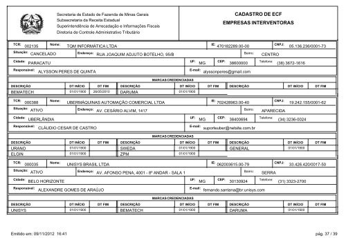 cadastro de ecf empresas interventoras - Secretaria de Estado de ...