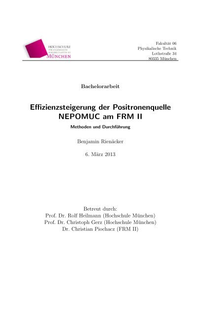 Effizienzsteigerung der Positronenquelle NEPOMUC am FRM II