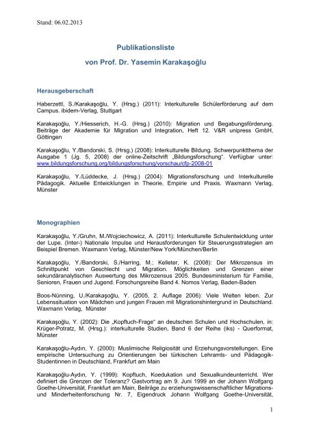 Liste der Veröffentlichungen - Fachbereich 12 - Universität Bremen