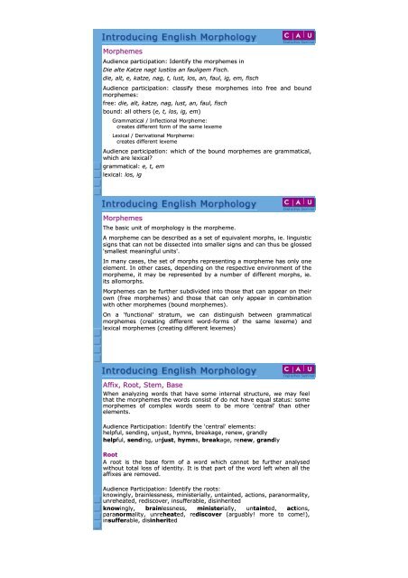 Morphemes Morphemes Affix, Root, Stem, Base