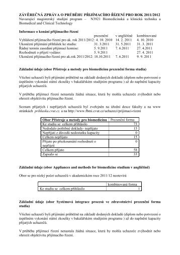 závěrečná zpráva o průběhu přijímacího řízení pro rok 2011 ... - FBMI