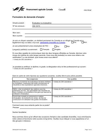 Formulaire de demande d'emploi - FCC-FAC