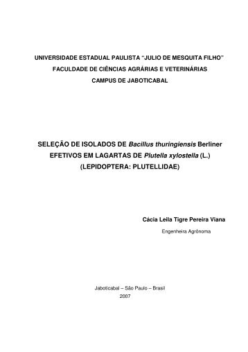 SELEÇÃO DE ISOLADOS DE Bacillus thuringiensis ... - Unesp