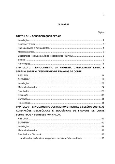 envolvimento da proteína, carboidrato, lipídio e selênio - Unesp