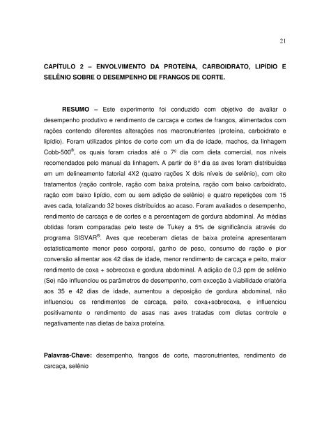 envolvimento da proteína, carboidrato, lipídio e selênio - Unesp