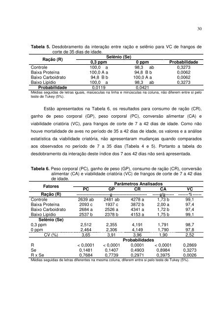 envolvimento da proteína, carboidrato, lipídio e selênio - Unesp