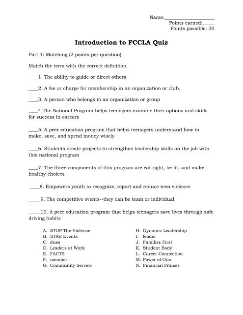 Introduction to FCCLA Quiz