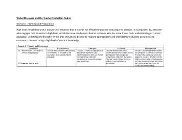 Verbal Discourse and the Teacher Evaluation Rubric Domain 1 ...