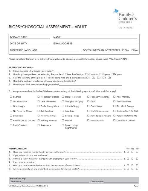 Assessment Form Family Children #39 s Services Assessment Form Family Children #39 s Services
