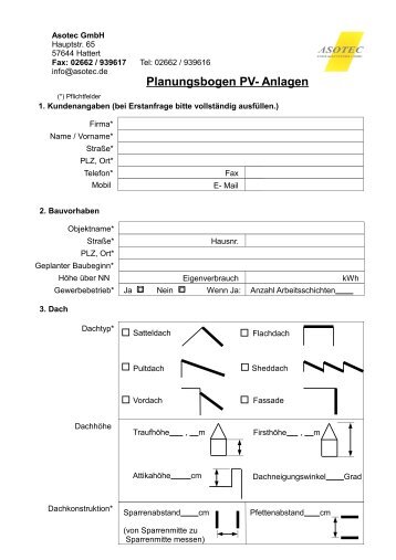 Planungsbogen PV- Anlagen - Asotec GmbH