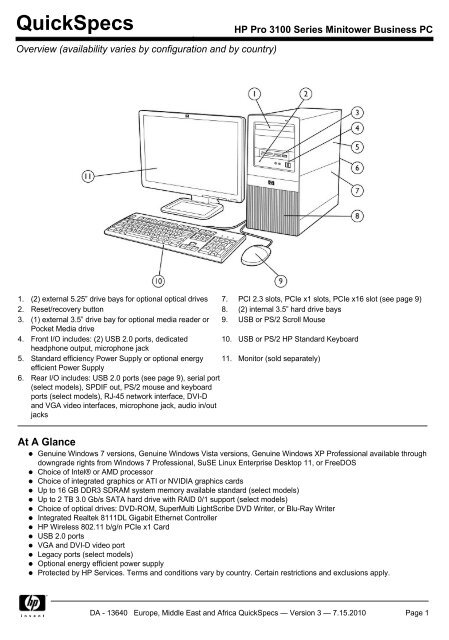 HP Pro 3100 Series Minitower Business PC