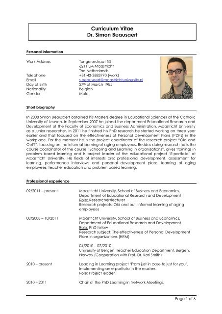 Curriculum Vitae School Of Business And Economics Maastricht