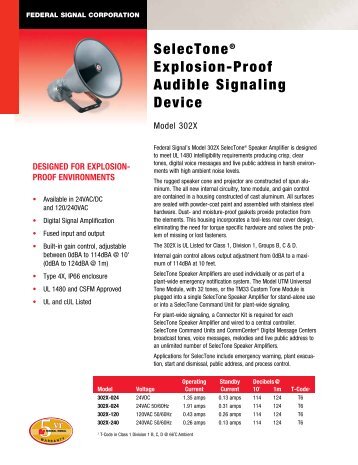 SelecTone® Explosion-Proof Audible Signaling ... - Federal Signal