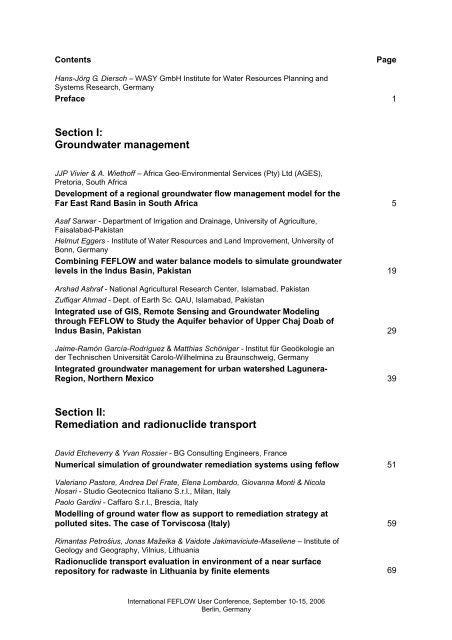 Section I: Groundwater management Section II ... - FEFlow