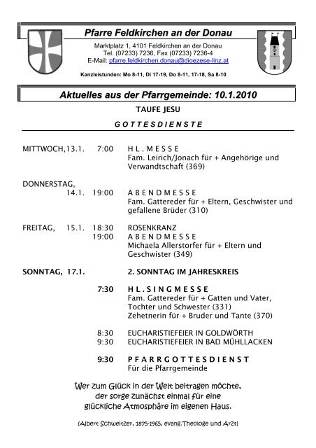 Pfarre Feldkirchen an der Donau Aktuelles aus der Pfarrgemeinde ...