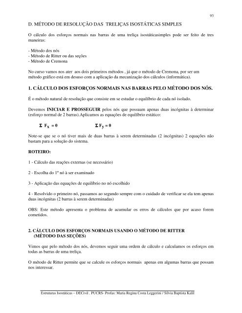 CAPÍTULO VIII TRELIÇAS ISOSTÁTICAS - pucrs