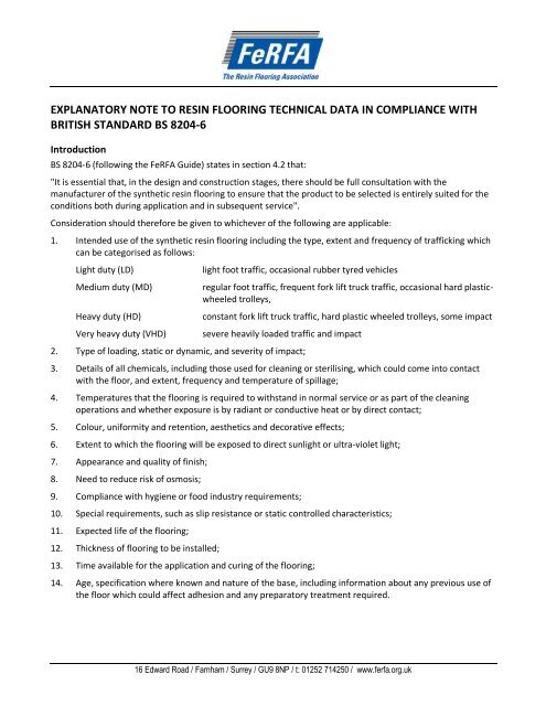 Explanatory note to Resin Flooring Technical Data in ... - FeRFA