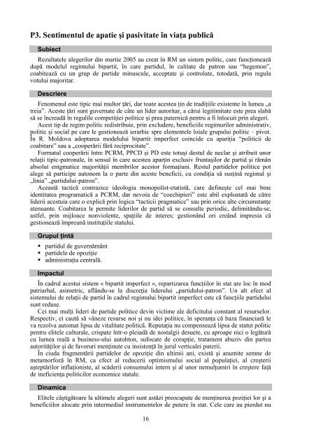 100 cele mai presante probleme ale Republicii Moldova în 2006