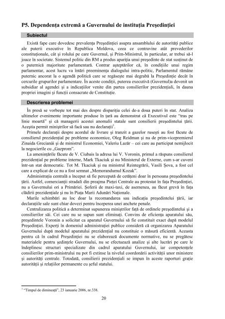 100 cele mai presante probleme ale Republicii Moldova în 2006