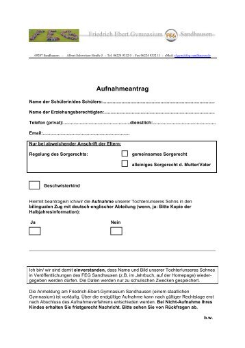 Anmeldeformular - FEG Sandhausen