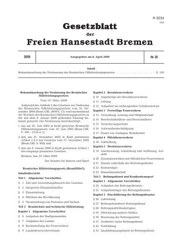 Bremisches Hilfeleistungsgesetz (BremHilfeG) - Feuerwehr Bremen