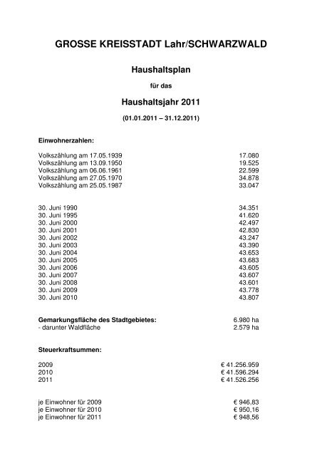 Haushaltsjahr 2011 - Stadt Lahr