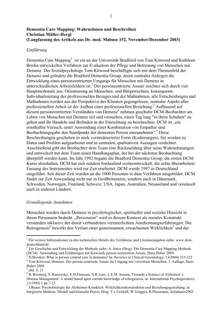 1 Dementia Care Mapping Wahrnehmen Und Mabuse Verlag