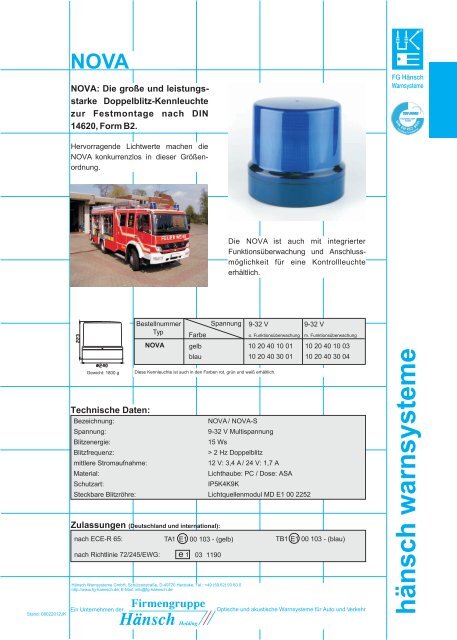 Produktinformation NOVA/NOVA-S - Hänsch