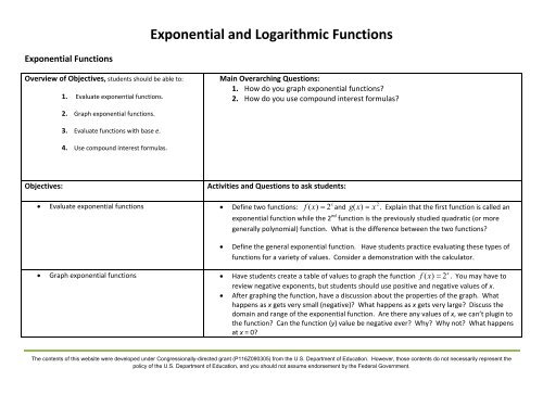 Exponential and Logarithmic Functions