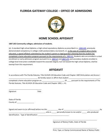 FGC Home School Affidavit - Florida Gateway College