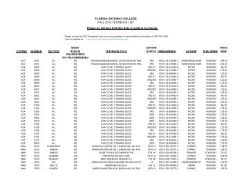 FLORIDA GATEWAY COLLEGE FALL 2012 TEXTBOOK LIST ...