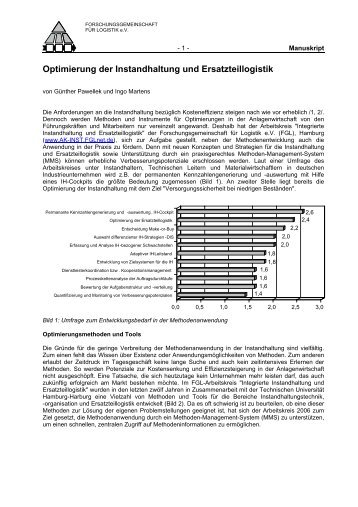 Optimierung der Instandhaltung und Ersatzteillogistik - FGLnet