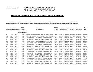 FLORIDA GATEWAY COLLEGE SPRING 2013 TEXTBOOK LIST ...